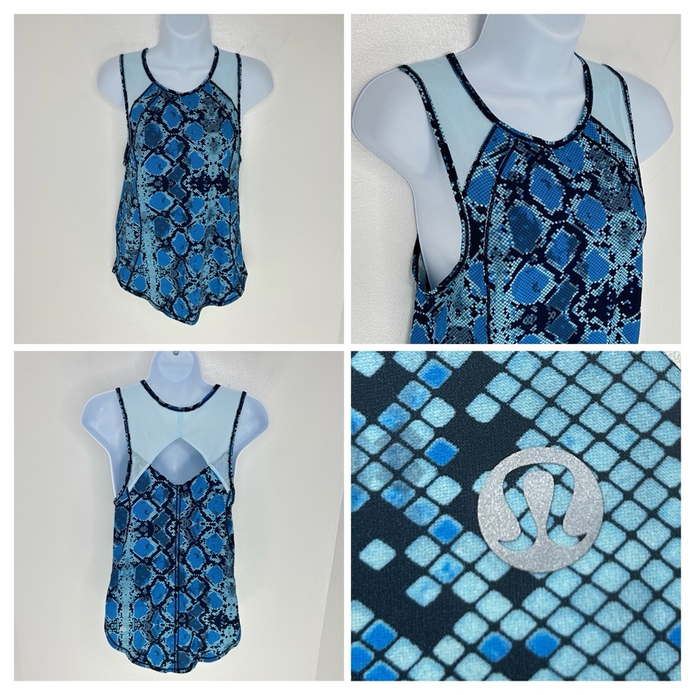 Lululemon Blue Snake Print Athletic Tank Top Size 2 Yoga‎ Gym Athleisure